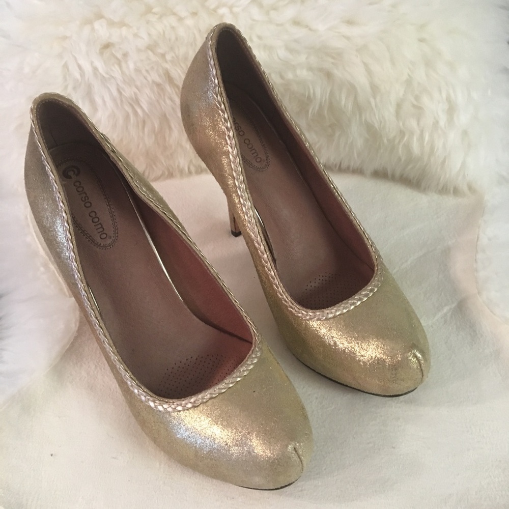 Women’s GOLD Sparkle Classic Platform High Heel Pumps SZ 10 beautiful shoes!